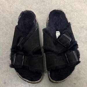 Birkenstock Black Fuzzy Sandals